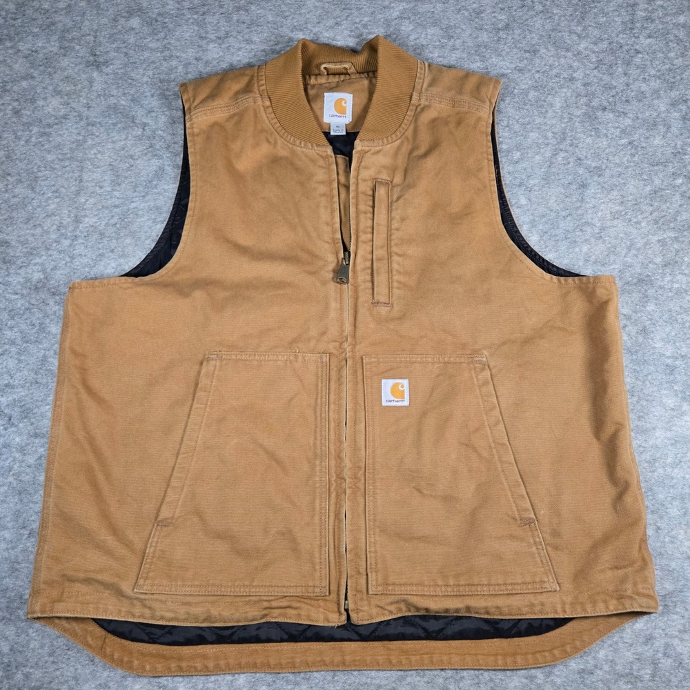 Carhartt Mens Brown Duck Canvas Quilted Lined Workwear Vest XL